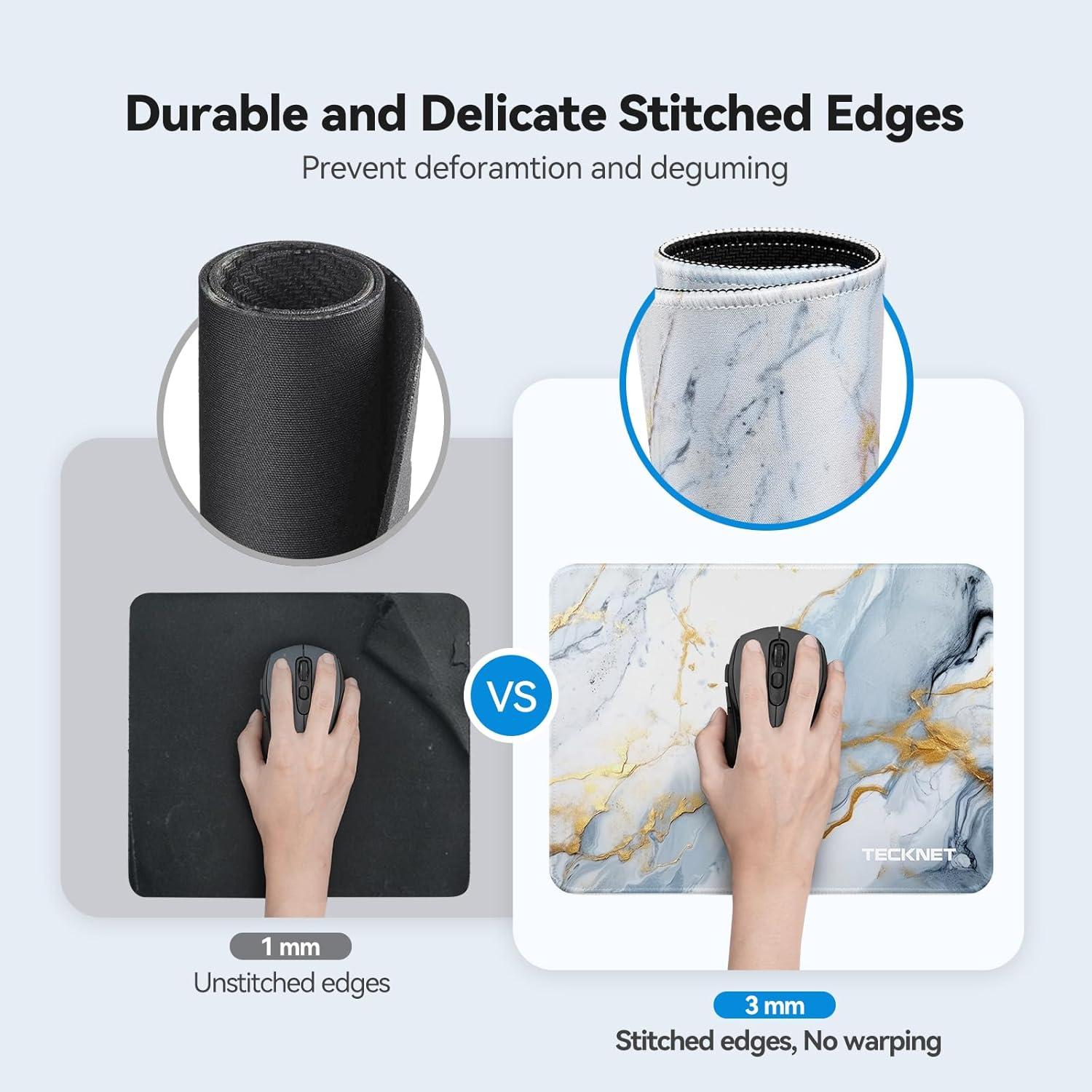 imageTECKNET 4 Pack Mouse Pad with Antifray Stitching Waterproof Surface ampamp NonSlip Rubber Base with Stitched Edges Gaming Mouse Mat for Laptop Compatible with Laser and Optical Mice  BlackGrey gold marble