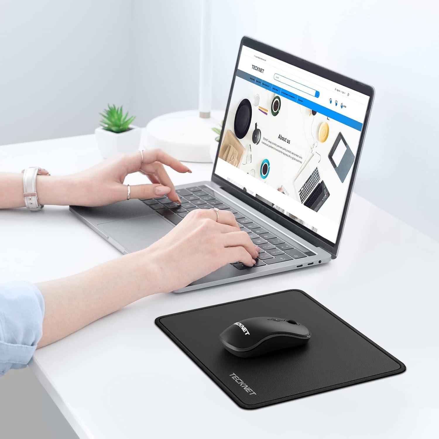 imageTECKNET 4 Pack Mouse Pad with Antifray Stitching Waterproof Surface ampamp NonSlip Rubber Base with Stitched Edges Gaming Mouse Mat for Laptop Compatible with Laser and Optical Mice  BlackABlack