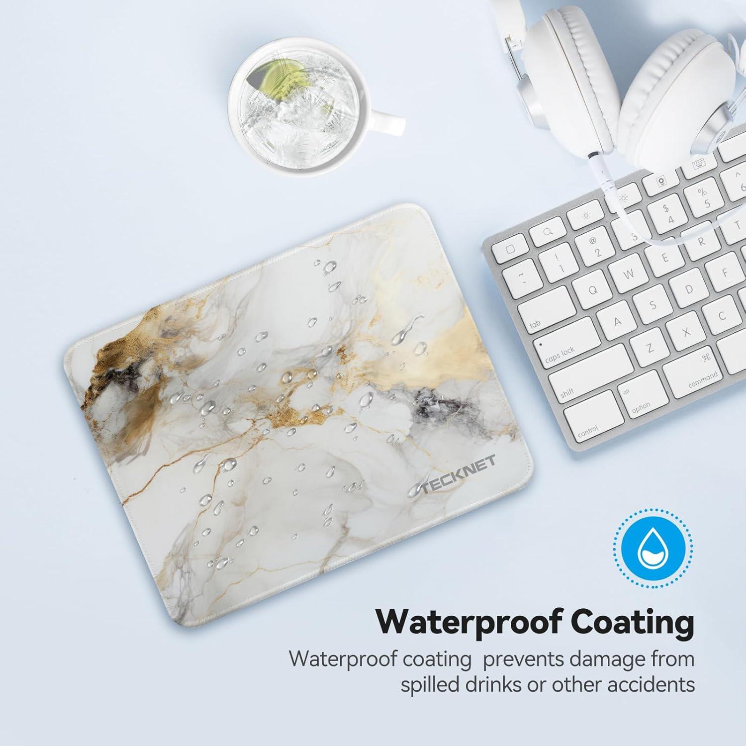 imageTECKNET 4 Pack Mouse Pad with Antifray Stitching Waterproof Surface ampamp NonSlip Rubber Base with Stitched Edges Gaming Mouse Mat for Laptop Compatible with Laser and Optical Mice  BlackPlatinum marble