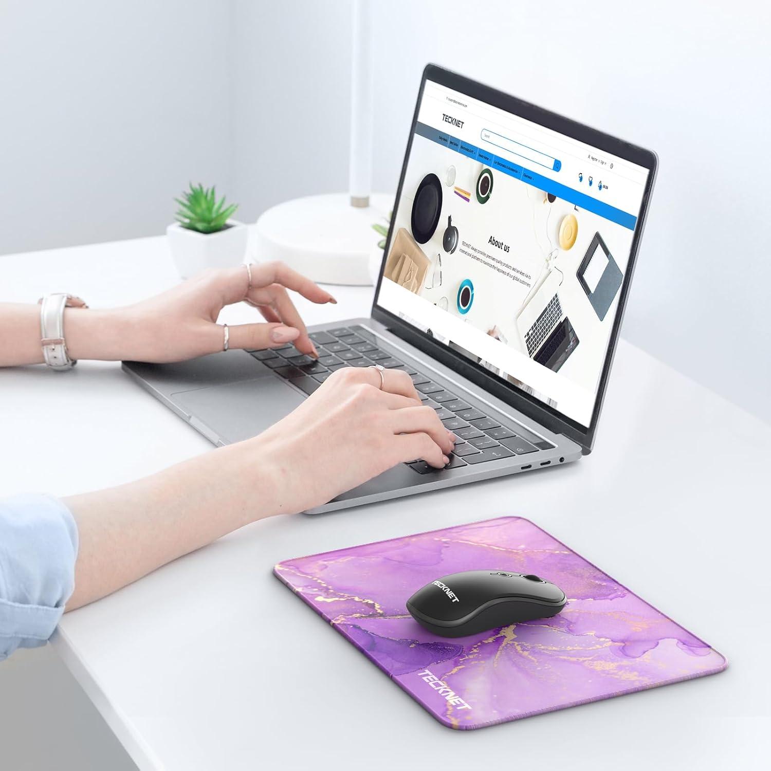 imageTECKNET 4 Pack Mouse Pad with Antifray Stitching Waterproof Surface ampamp NonSlip Rubber Base with Stitched Edges Gaming Mouse Mat for Laptop Compatible with Laser and Optical Mice  BlackPurple marble