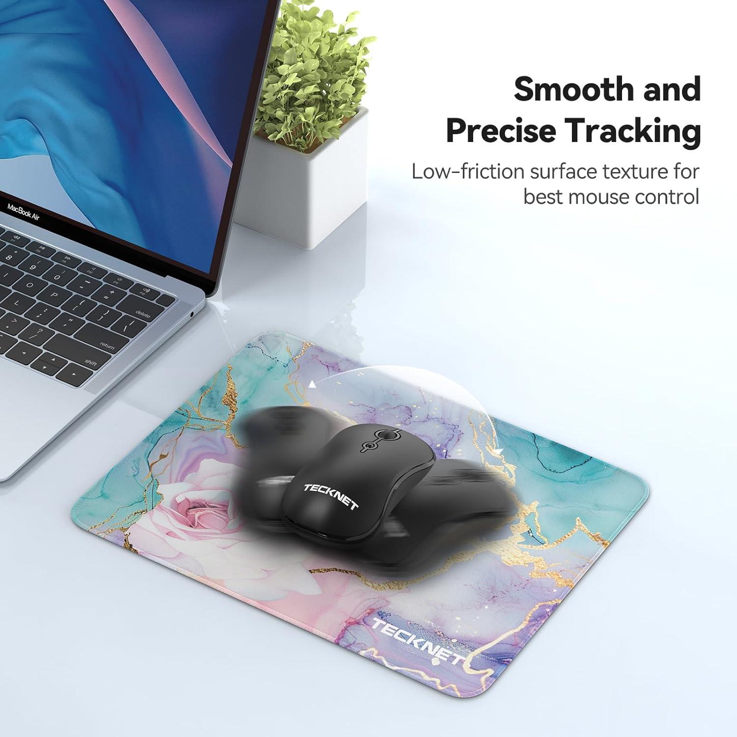 imageTECKNET 4 Pack Mouse Pad with Antifray Stitching Waterproof Surface ampamp NonSlip Rubber Base with Stitched Edges Gaming Mouse Mat for Laptop Compatible with Laser and Optical Mice  BlackRose marble