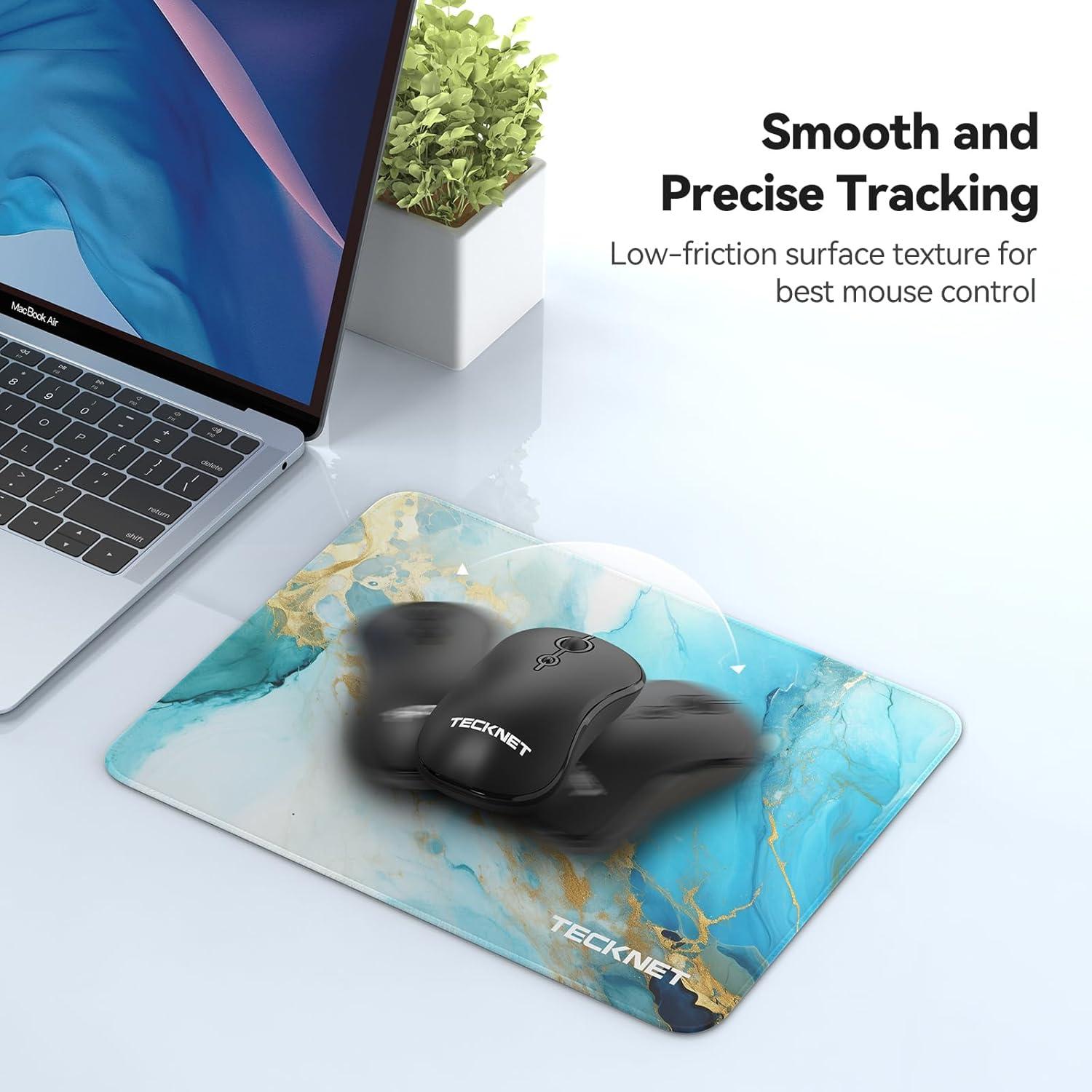 imageTECKNET 4 Pack Mouse Pad with Antifray Stitching Waterproof Surface ampamp NonSlip Rubber Base with Stitched Edges Gaming Mouse Mat for Laptop Compatible with Laser and Optical Mice  BlackBluegreen marble