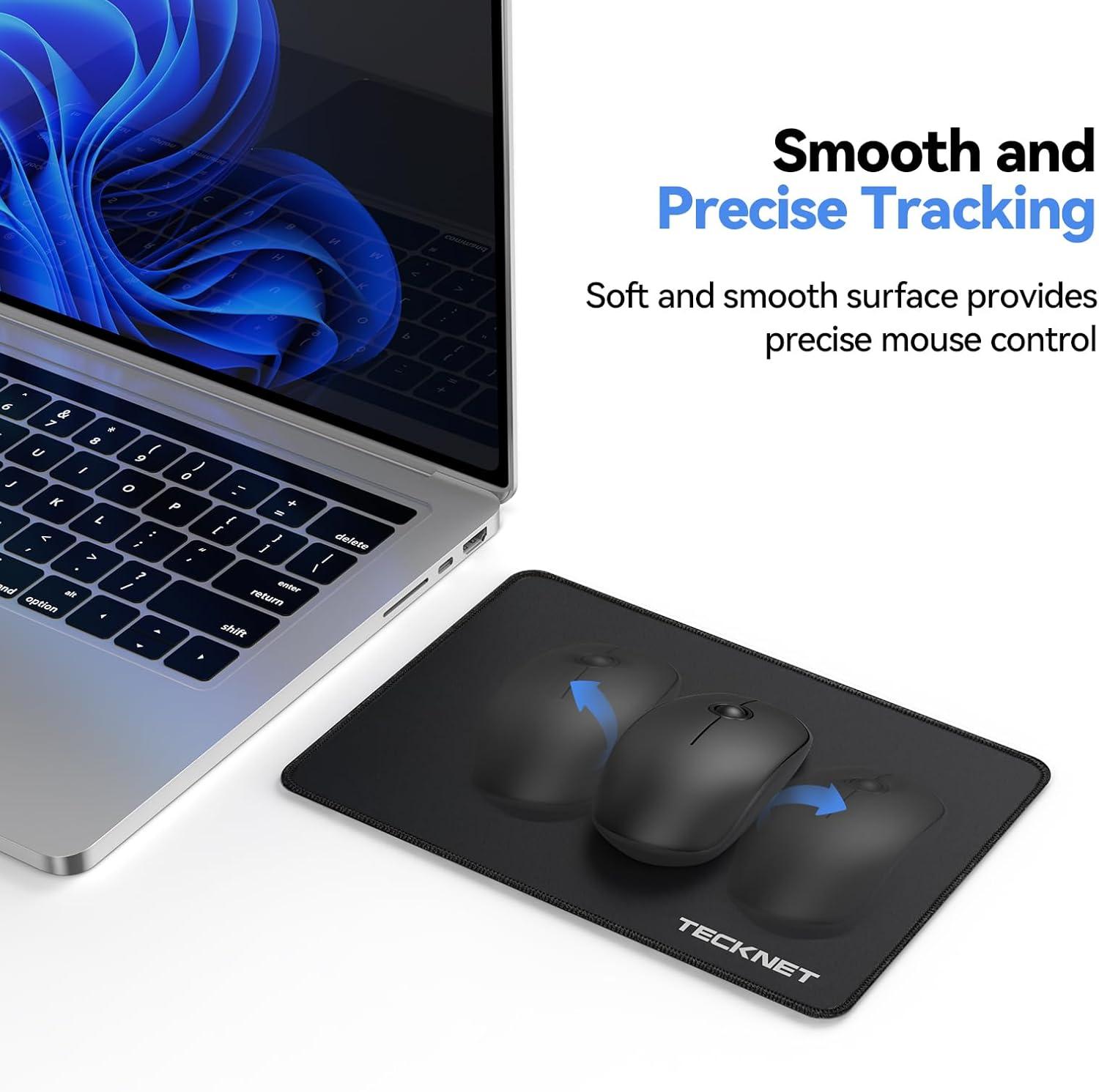 imageTECKNET 4 Pack Mouse Pad with Antifray Stitching Waterproof Surface ampamp NonSlip Rubber Base with Stitched Edges Gaming Mouse Mat for Laptop Compatible with Laser and Optical Mice  BlackBlack