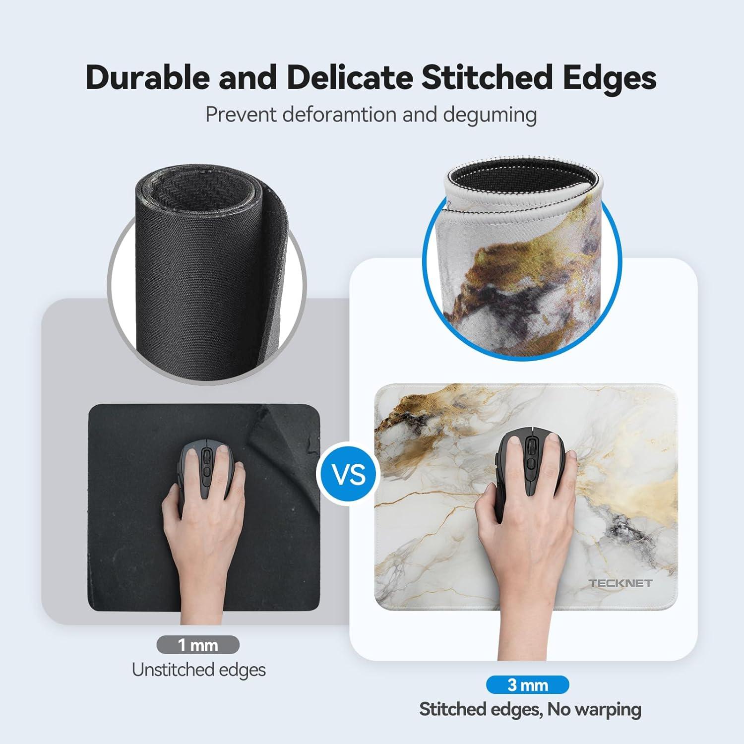 imageTECKNET 4 Pack Mouse Pad with Antifray Stitching Waterproof Surface ampamp NonSlip Rubber Base with Stitched Edges Gaming Mouse Mat for Laptop Compatible with Laser and Optical Mice  BlackPlatinum marble