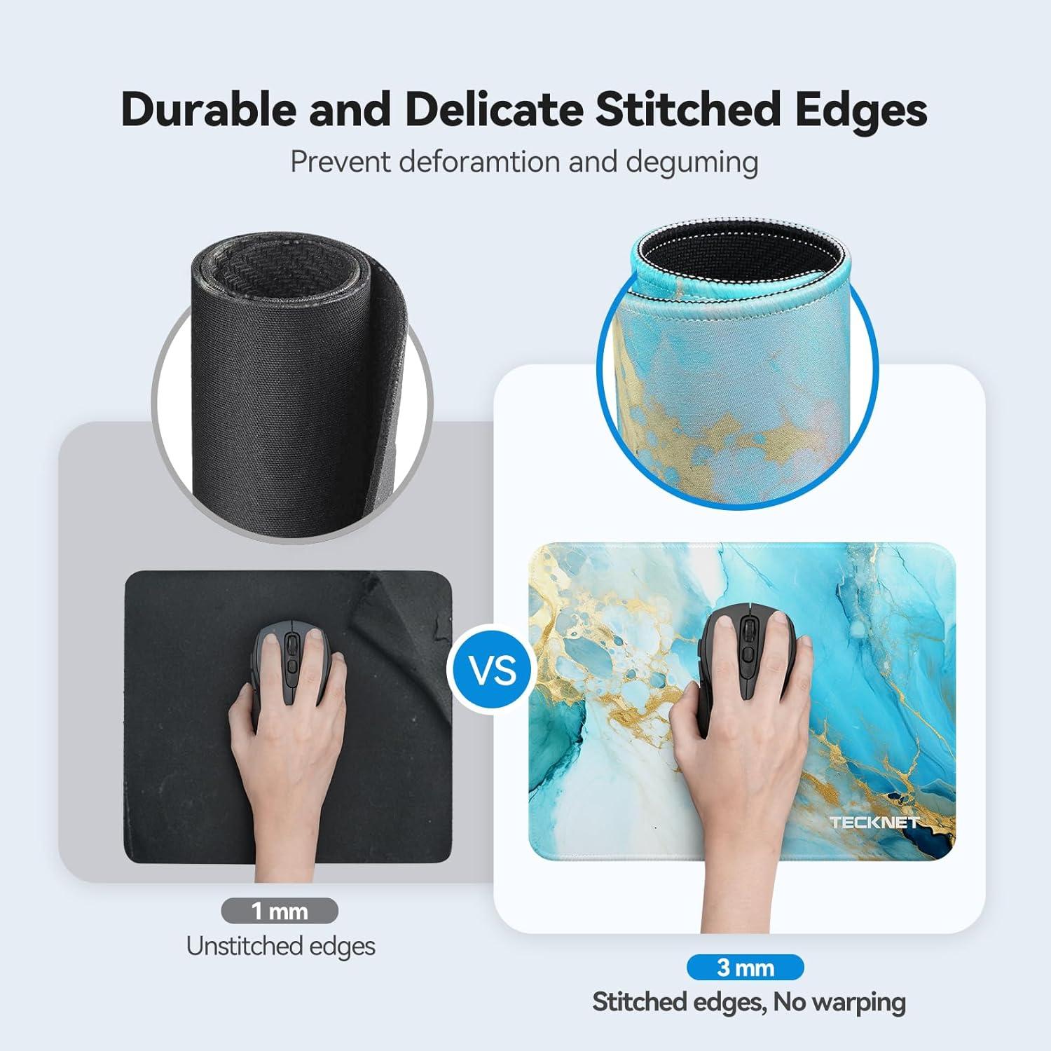 imageTECKNET 4 Pack Mouse Pad with Antifray Stitching Waterproof Surface ampamp NonSlip Rubber Base with Stitched Edges Gaming Mouse Mat for Laptop Compatible with Laser and Optical Mice  BlackBluegreen marble