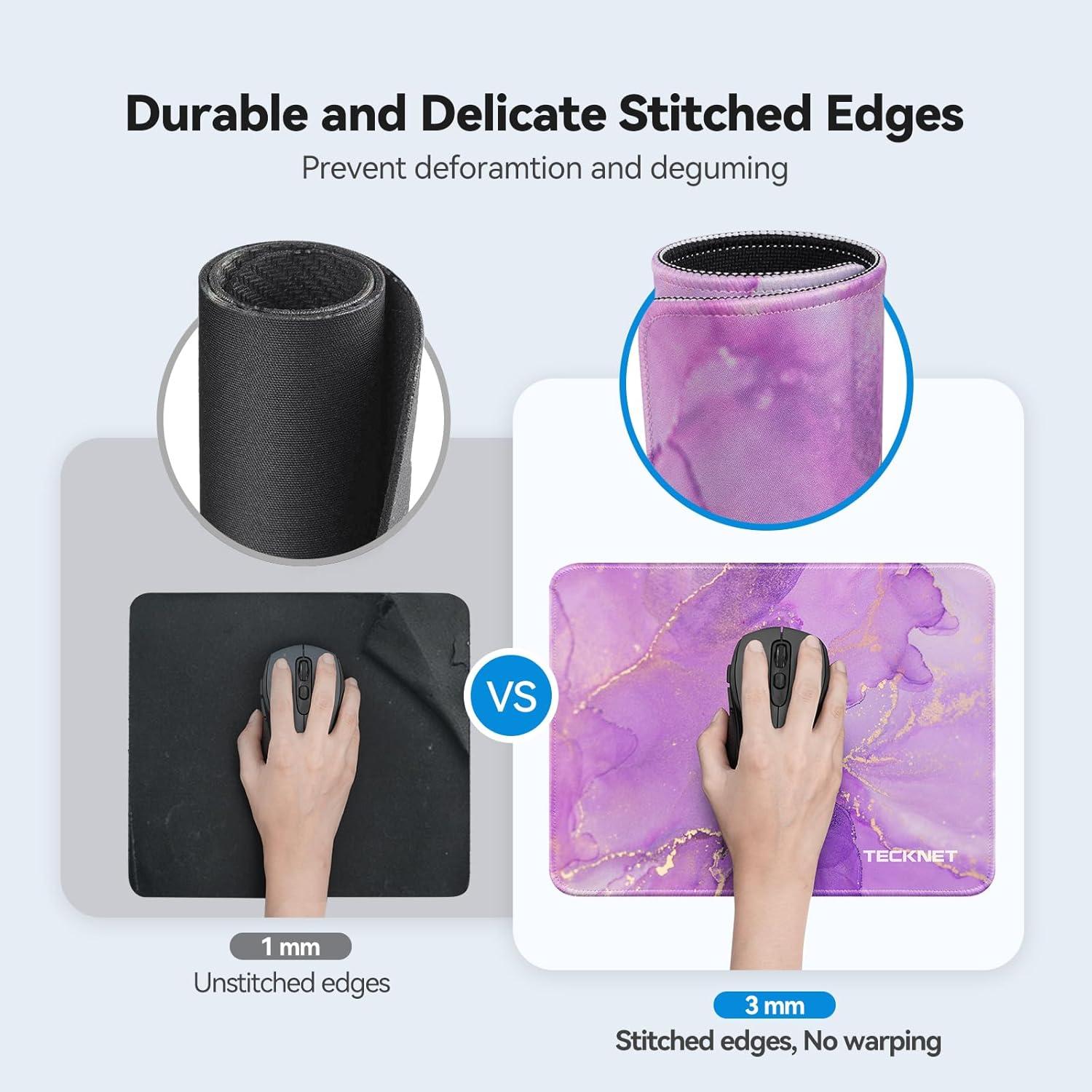 imageTECKNET 4 Pack Mouse Pad with Antifray Stitching Waterproof Surface ampamp NonSlip Rubber Base with Stitched Edges Gaming Mouse Mat for Laptop Compatible with Laser and Optical Mice  BlackPurple marble