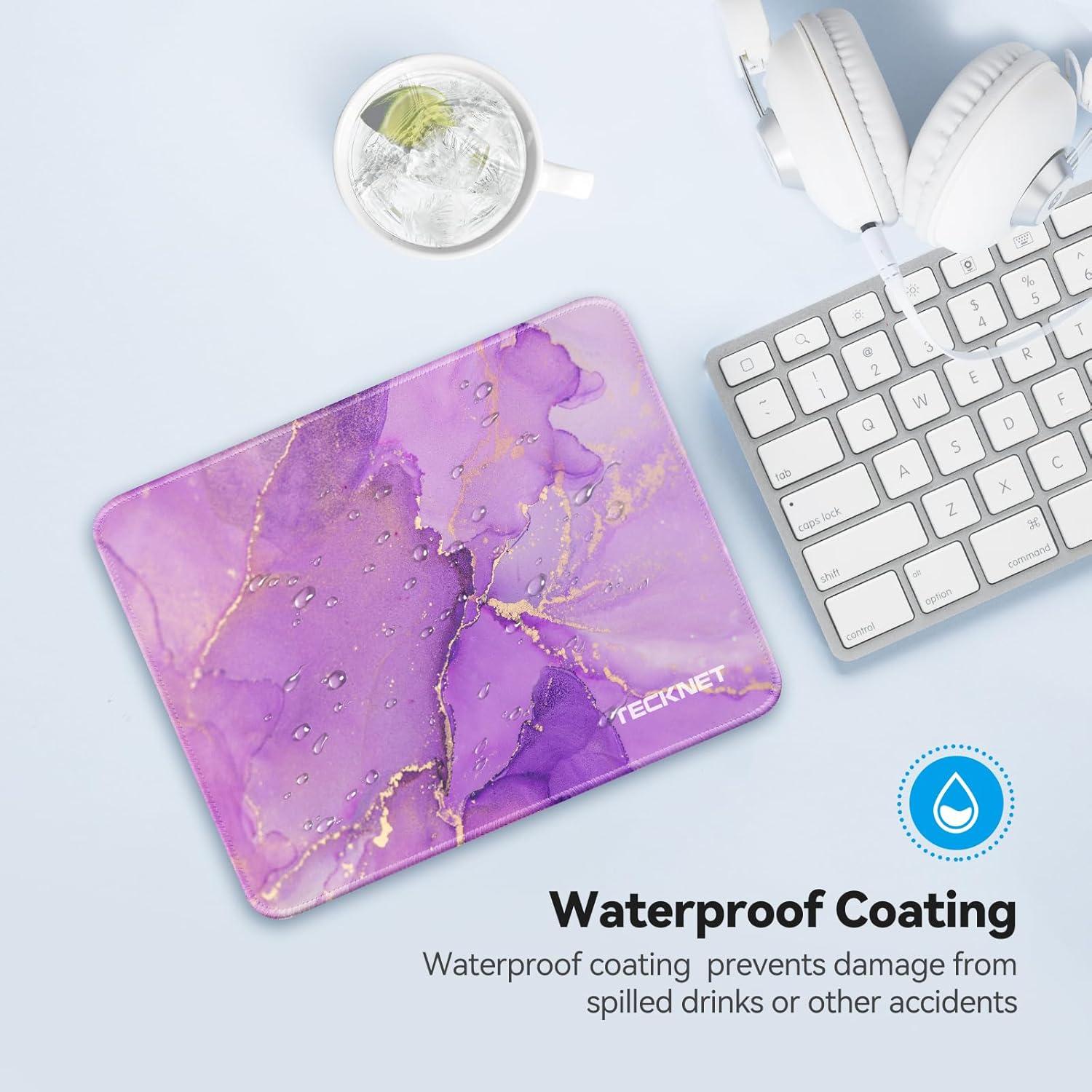 imageTECKNET 4 Pack Mouse Pad with Antifray Stitching Waterproof Surface ampamp NonSlip Rubber Base with Stitched Edges Gaming Mouse Mat for Laptop Compatible with Laser and Optical Mice  BlackPurple marble