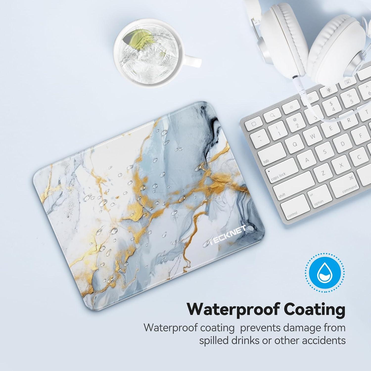 imageTECKNET 4 Pack Mouse Pad with Antifray Stitching Waterproof Surface ampamp NonSlip Rubber Base with Stitched Edges Gaming Mouse Mat for Laptop Compatible with Laser and Optical Mice  BlackGrey gold marble