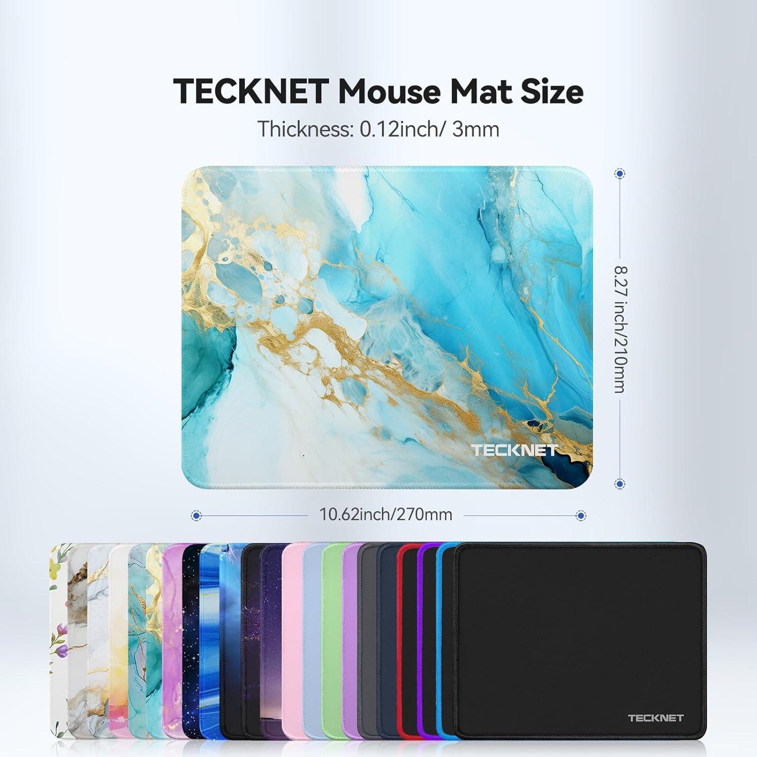 imageTECKNET 4 Pack Mouse Pad with Antifray Stitching Waterproof Surface ampamp NonSlip Rubber Base with Stitched Edges Gaming Mouse Mat for Laptop Compatible with Laser and Optical Mice  BlackBluegreen marble