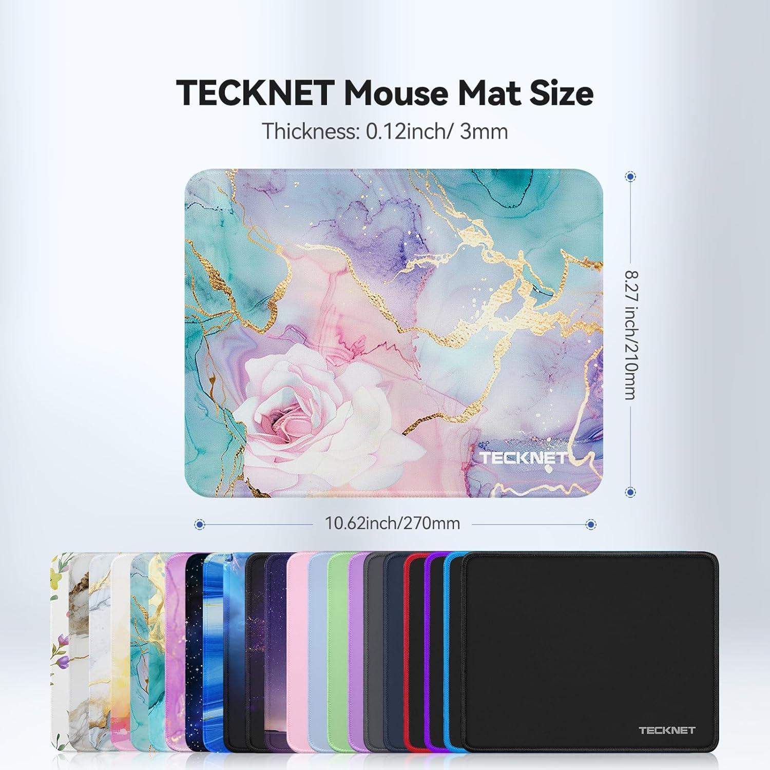 imageTECKNET 4 Pack Mouse Pad with Antifray Stitching Waterproof Surface ampamp NonSlip Rubber Base with Stitched Edges Gaming Mouse Mat for Laptop Compatible with Laser and Optical Mice  BlackRose marble