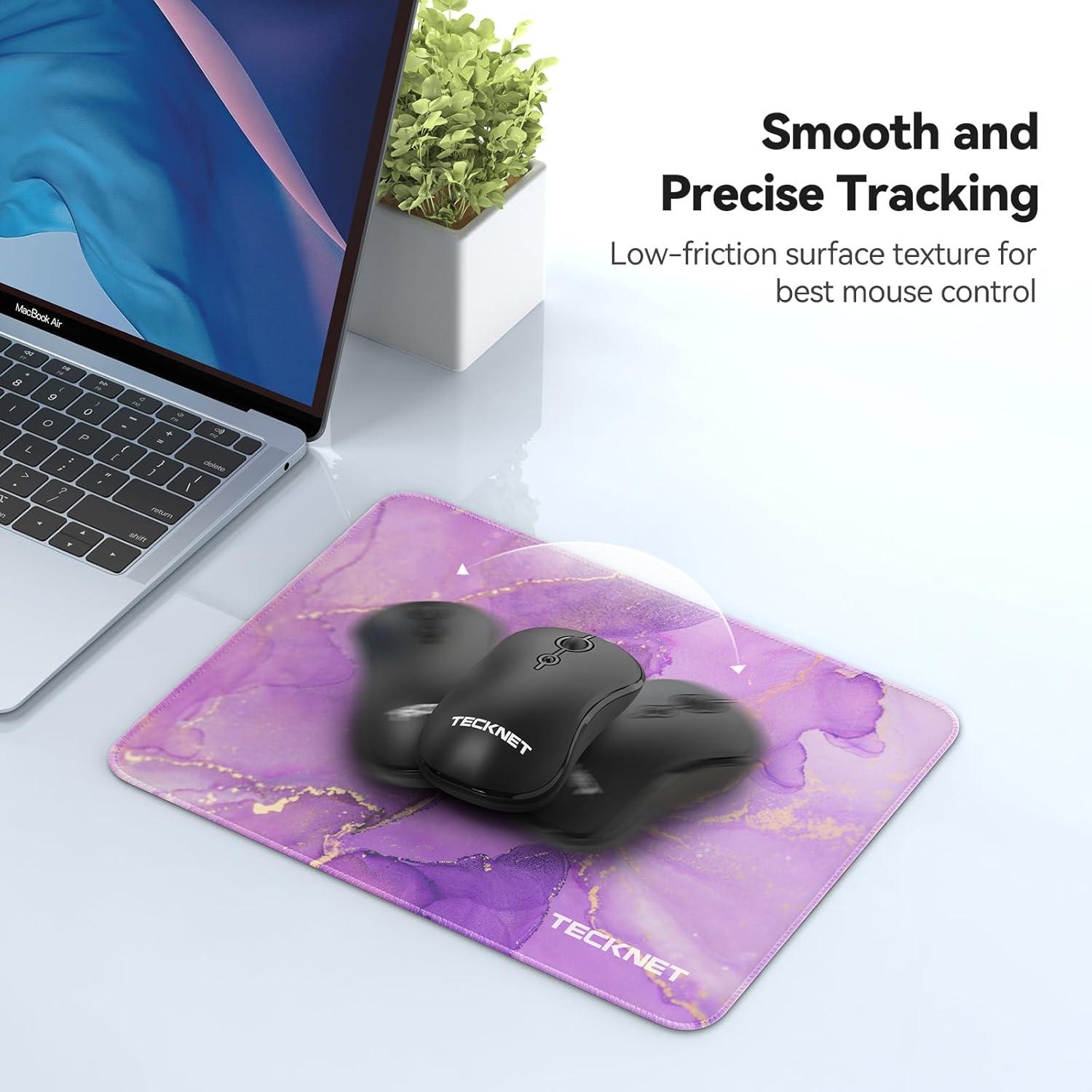 imageTECKNET 4 Pack Mouse Pad with Antifray Stitching Waterproof Surface ampamp NonSlip Rubber Base with Stitched Edges Gaming Mouse Mat for Laptop Compatible with Laser and Optical Mice  BlackPurple marble