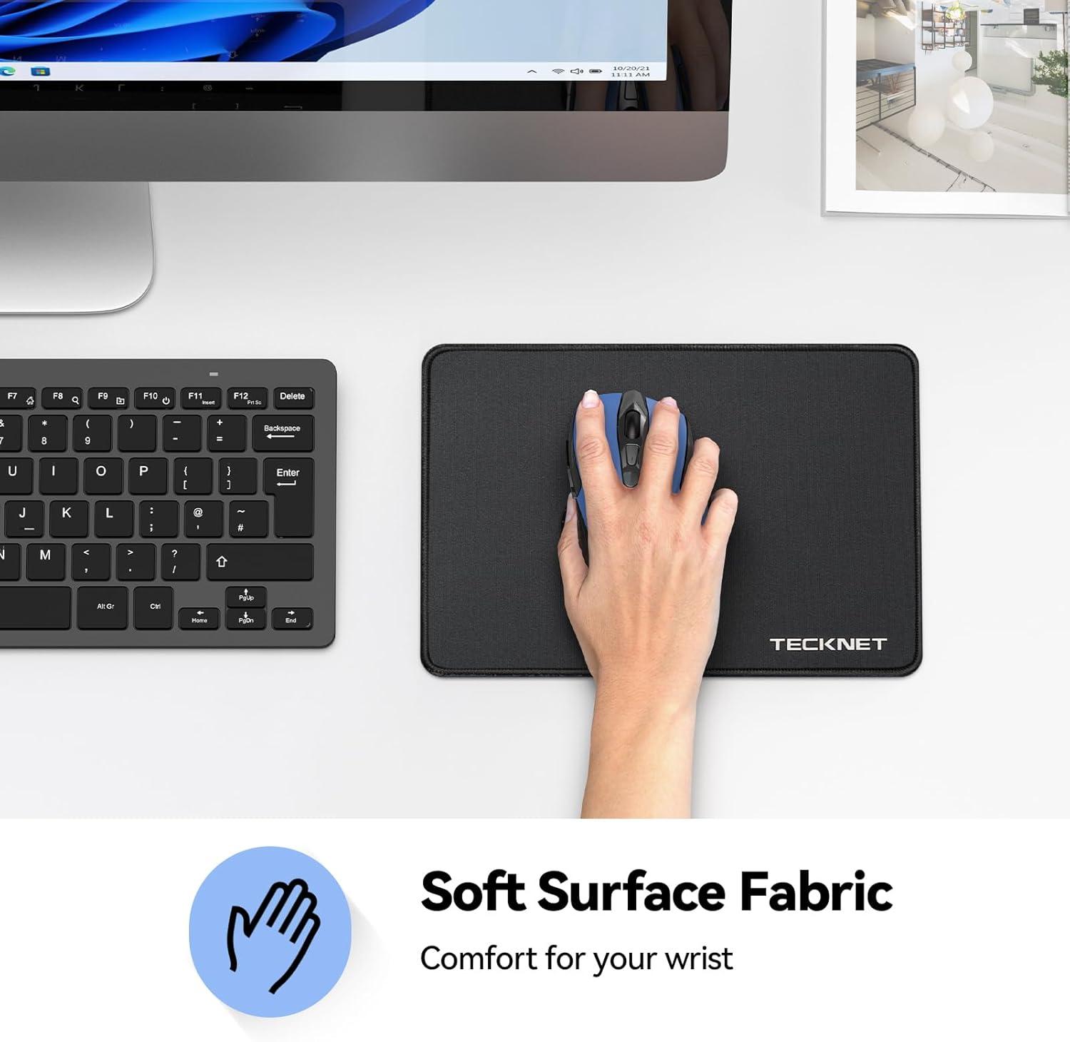 imageTECKNET 4 Pack Mouse Pad with Antifray Stitching Waterproof Surface ampamp NonSlip Rubber Base with Stitched Edges Gaming Mouse Mat for Laptop Compatible with Laser and Optical Mice  BlackFerrous