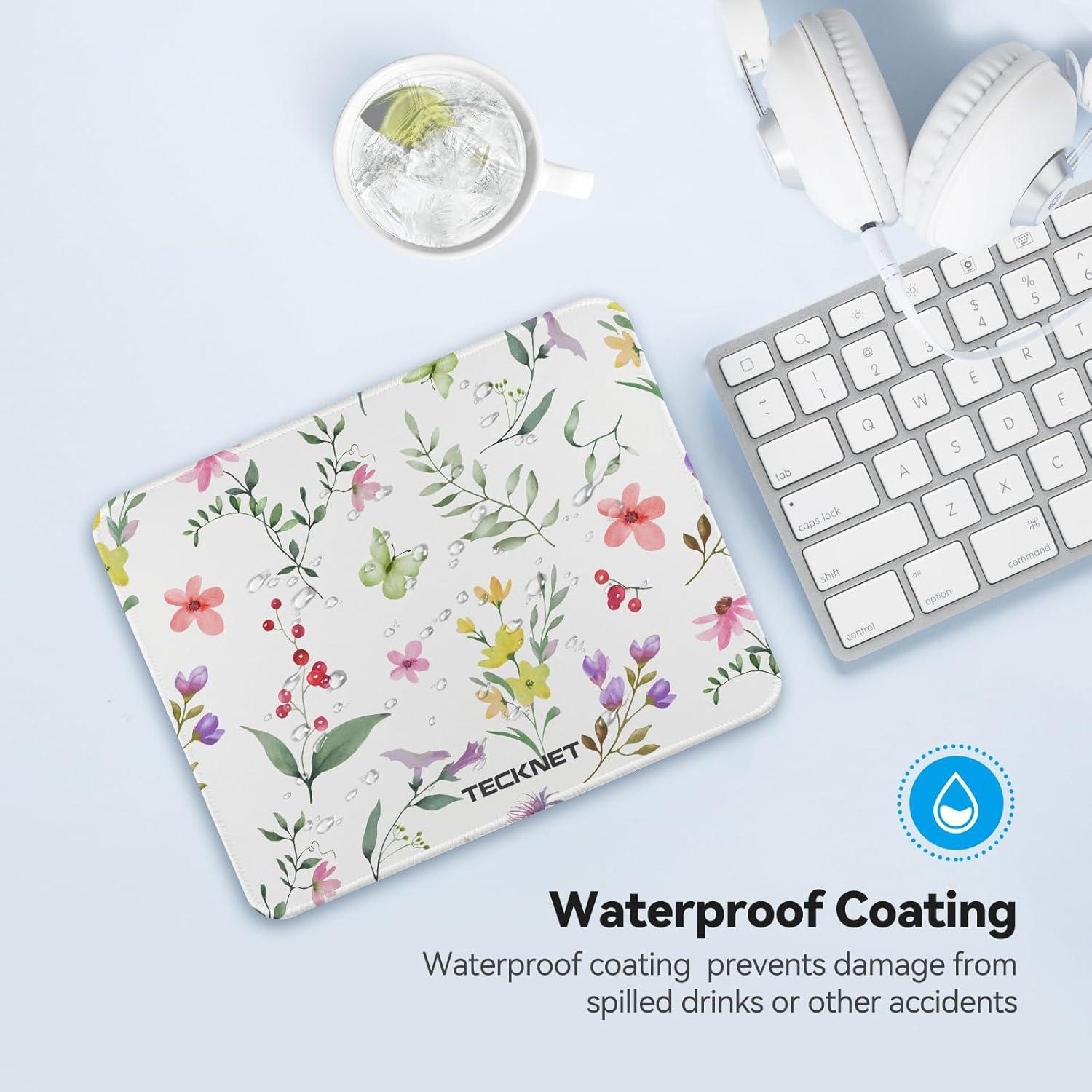 imageTECKNET 4 Pack Mouse Pad with Antifray Stitching Waterproof Surface ampamp NonSlip Rubber Base with Stitched Edges Gaming Mouse Mat for Laptop Compatible with Laser and Optical Mice  BlackBeautiful Flowers and Plants