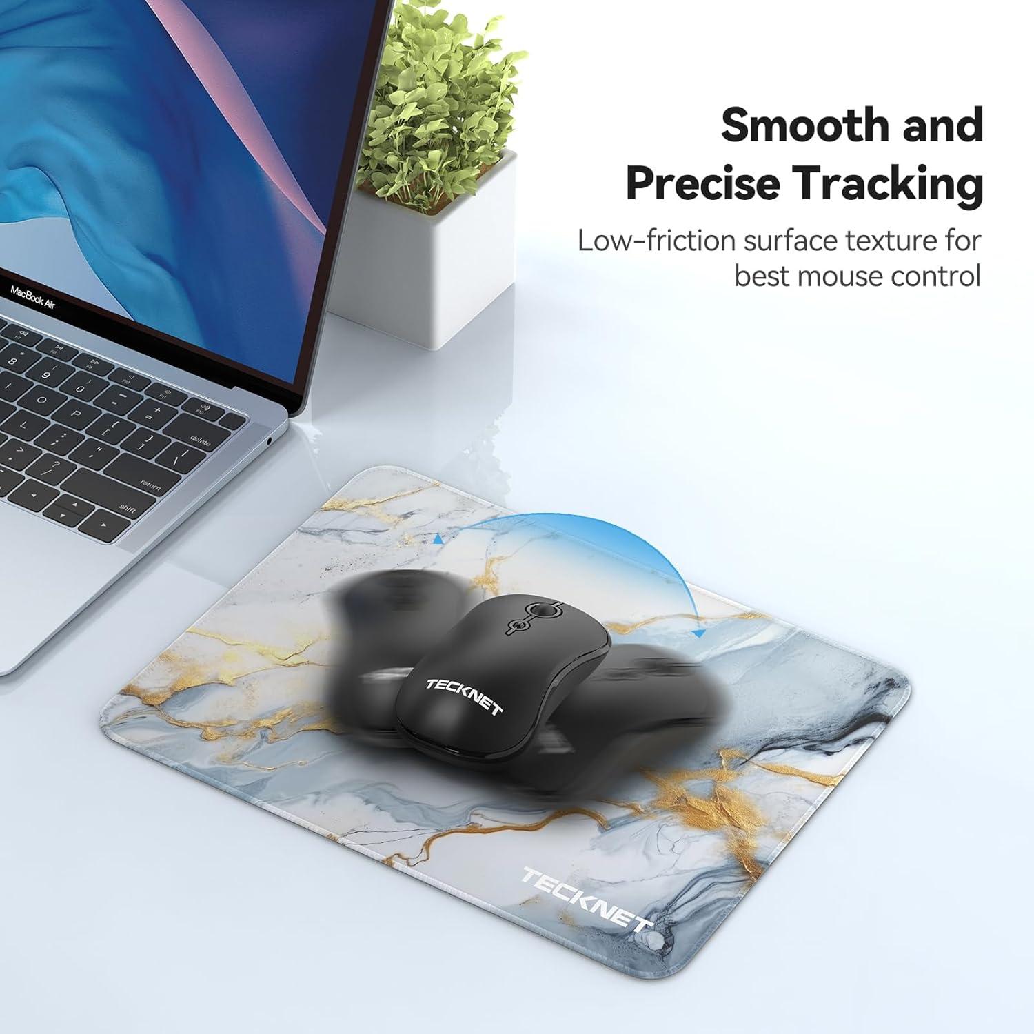 imageTECKNET 4 Pack Mouse Pad with Antifray Stitching Waterproof Surface ampamp NonSlip Rubber Base with Stitched Edges Gaming Mouse Mat for Laptop Compatible with Laser and Optical Mice  BlackGrey gold marble