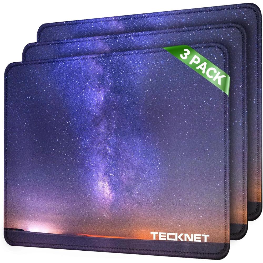 imageTECKNET 4 Pack Mouse Pad with Antifray Stitching Waterproof Surface ampamp NonSlip Rubber Base with Stitched Edges Gaming Mouse Mat for Laptop Compatible with Laser and Optical Mice  BlackStarry sky