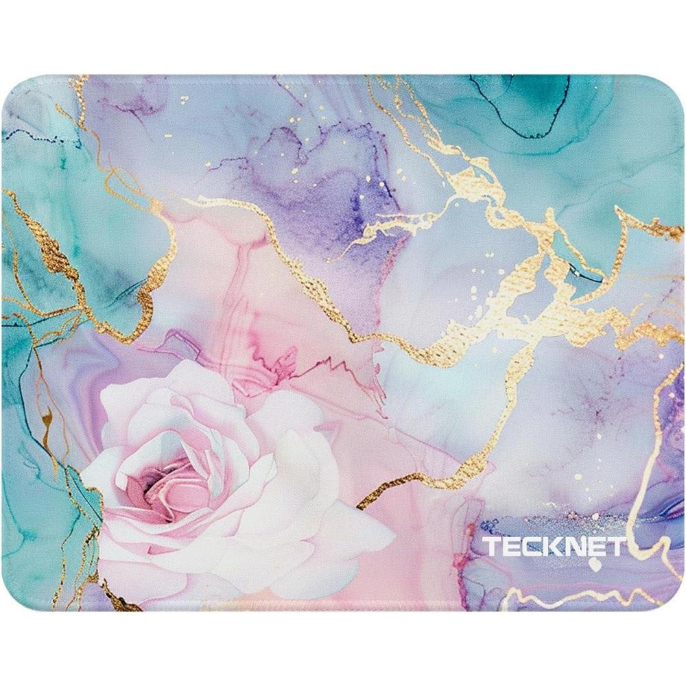 imageTECKNET 4 Pack Mouse Pad with Antifray Stitching Waterproof Surface ampamp NonSlip Rubber Base with Stitched Edges Gaming Mouse Mat for Laptop Compatible with Laser and Optical Mice  BlackRose marble