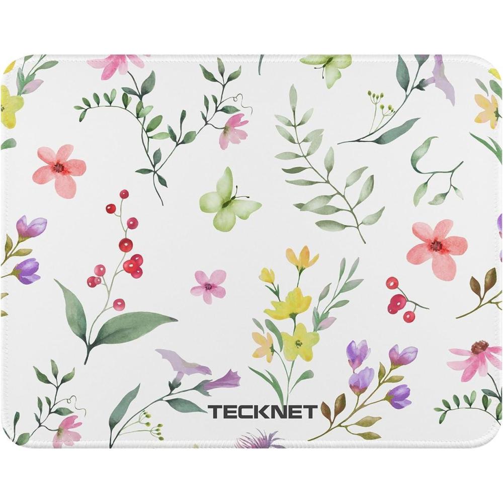 imageTECKNET 4 Pack Mouse Pad with Antifray Stitching Waterproof Surface ampamp NonSlip Rubber Base with Stitched Edges Gaming Mouse Mat for Laptop Compatible with Laser and Optical Mice  BlackBeautiful Flowers and Plants