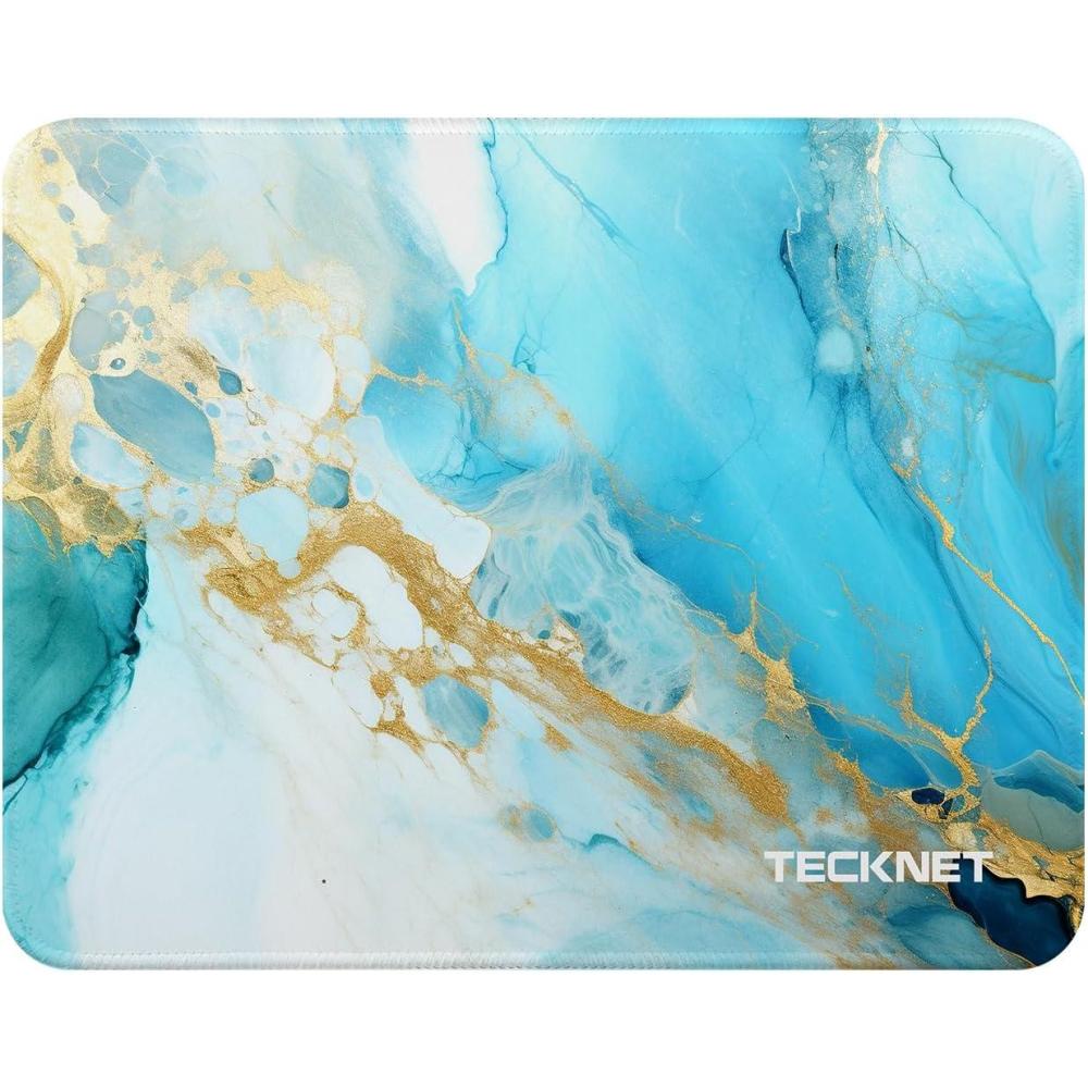 imageTECKNET 4 Pack Mouse Pad with Antifray Stitching Waterproof Surface ampamp NonSlip Rubber Base with Stitched Edges Gaming Mouse Mat for Laptop Compatible with Laser and Optical Mice  BlackBluegreen marble