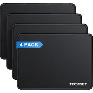 imageTECKNET 4 Pack Mouse Pad with Antifray Stitching Waterproof Surface ampamp NonSlip Rubber Base with Stitched Edges Gaming Mouse Mat for Laptop Compatible with Laser and Optical Mice  BlackABlack
