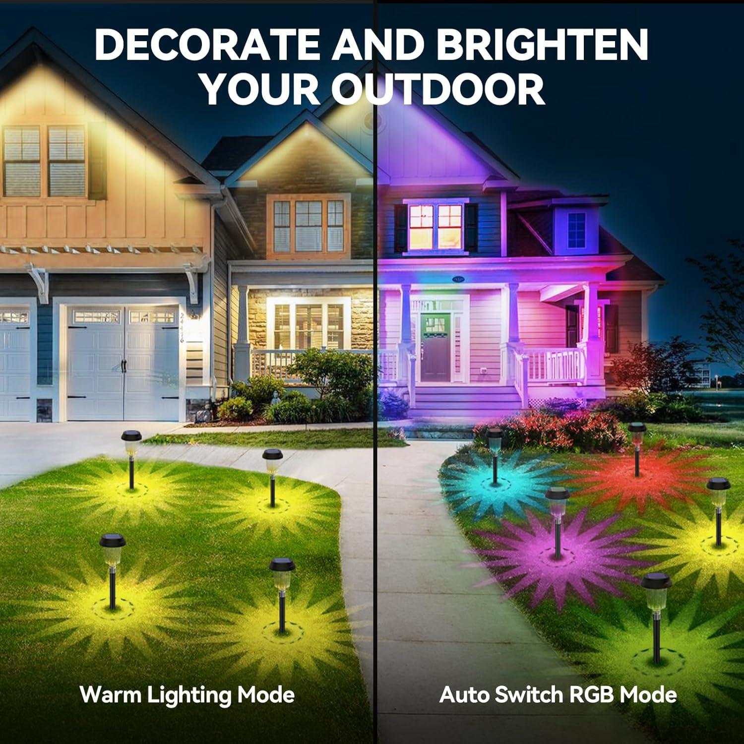 imageTECKNET Solar Pathway Lights 8 Pack Color Changing Solar Lights with Warm White ampamp RGB Colored IP68 Waterproof Colored Pathway Light Outdoor for Yard Auto OnOff8 PACK