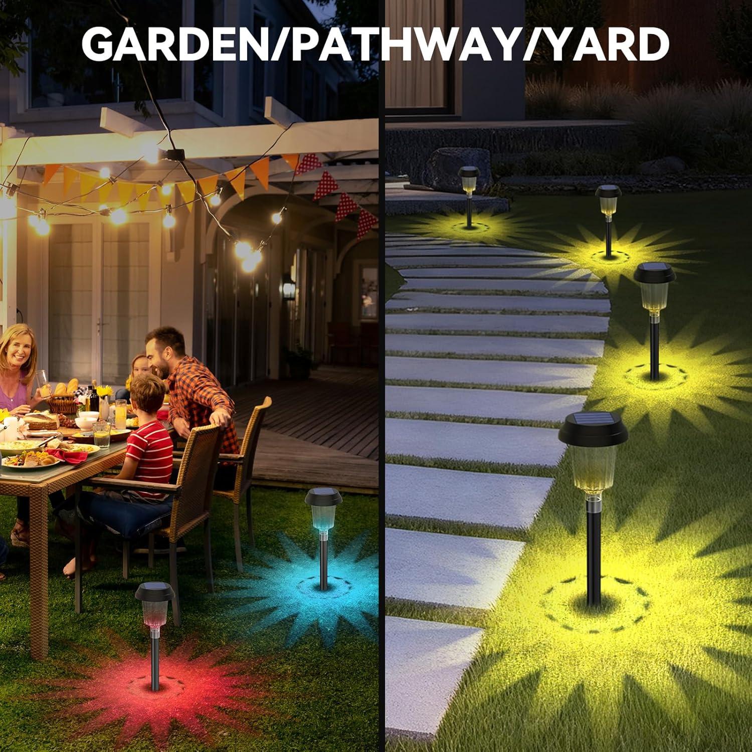 imageTECKNET Solar Pathway Lights 8 Pack Color Changing Solar Lights with Warm White ampamp RGB Colored IP68 Waterproof Colored Pathway Light Outdoor for Yard Auto OnOff10 PACK