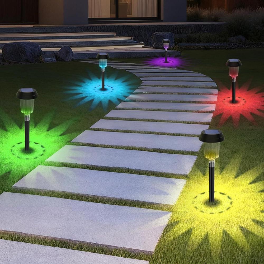 imageTECKNET Solar Pathway Lights 8 Pack Color Changing Solar Lights with Warm White ampamp RGB Colored IP68 Waterproof Colored Pathway Light Outdoor for Yard Auto OnOff10 PACK