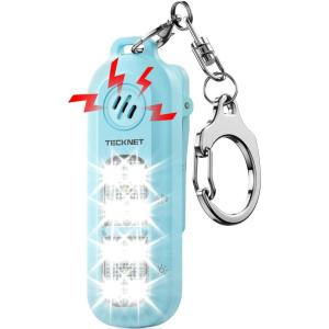 imageTECKNET 135dB Personal Alarm with 4 Mode Strobe Light Rechargeable Loud Siren with Low Battery Notice and SOS Light Self Defense Keychain Gift for or Women College Girls BlackBlue
