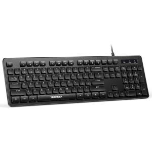 imageTECKNET Wired KeyboardSilent USB Keyboard for OfficeSpillResistantSlim FullSize Membrane LayoutPlug and Play for PCLaptopMacBlack