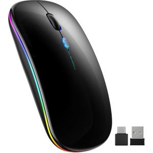 imageTECKNET Wireless Bluetooth MouseRechargeable Silent Dual Mode Bluetooth 52 ampamp USB Laptop Mice with LED Lights  Computer Mouse for LaptopMacBook with Type C Adapterblack