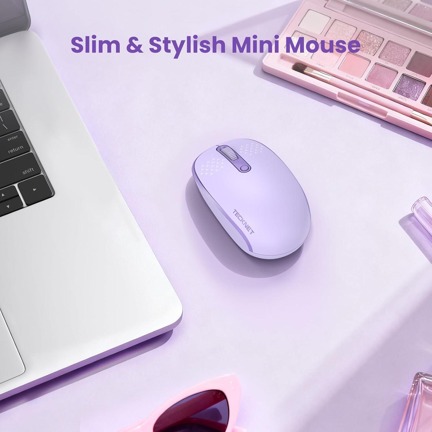 imageTECKNET Bluetooth Wireless Mouse BT5030 ampamp 24G Supports OneClick Switching Between Multiple DevicesSilent Click Compact and Portable Mice Compatible with PCMacWindowsmacOSPurple