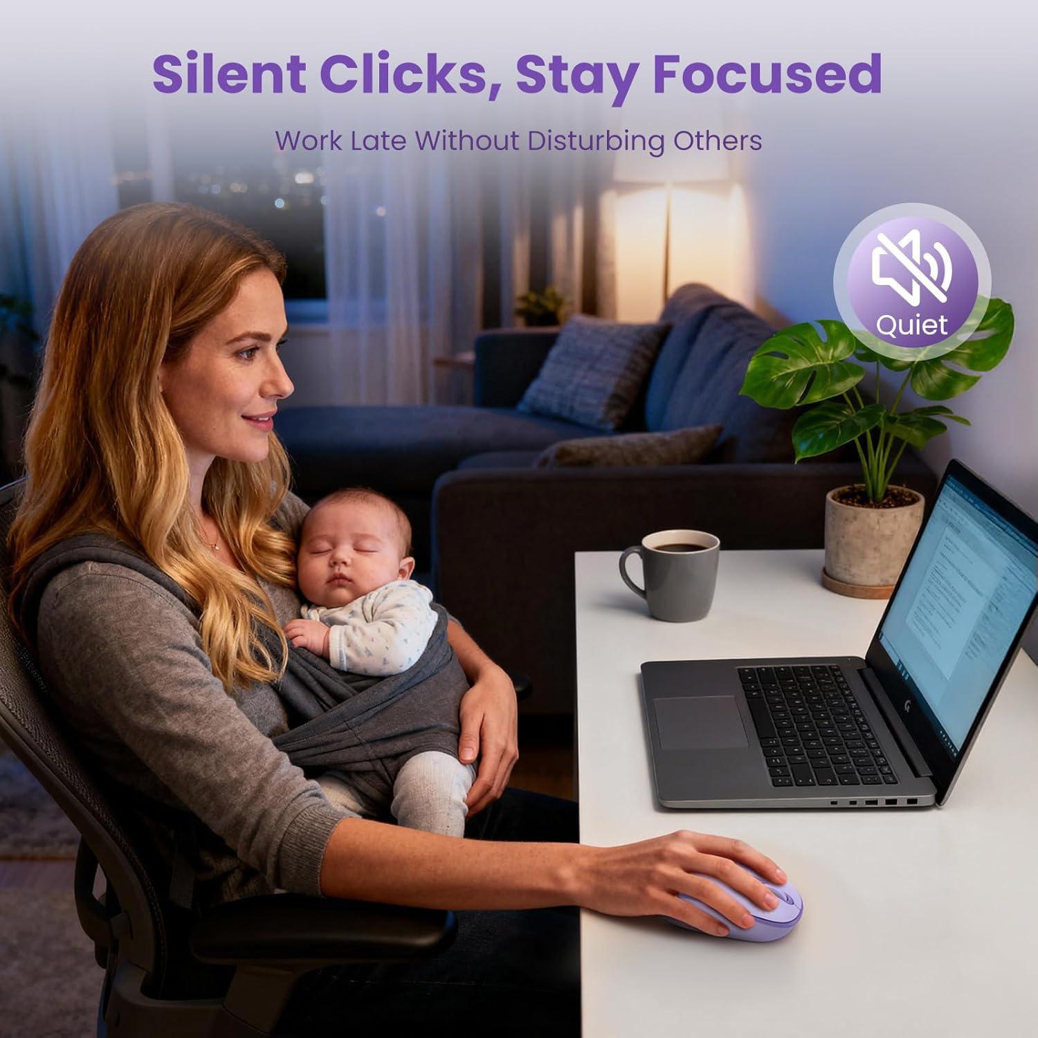 imageTECKNET Bluetooth Wireless Mouse BT5030 ampamp 24G Supports OneClick Switching Between Multiple DevicesSilent Click Compact and Portable Mice Compatible with PCMacWindowsmacOSPurple