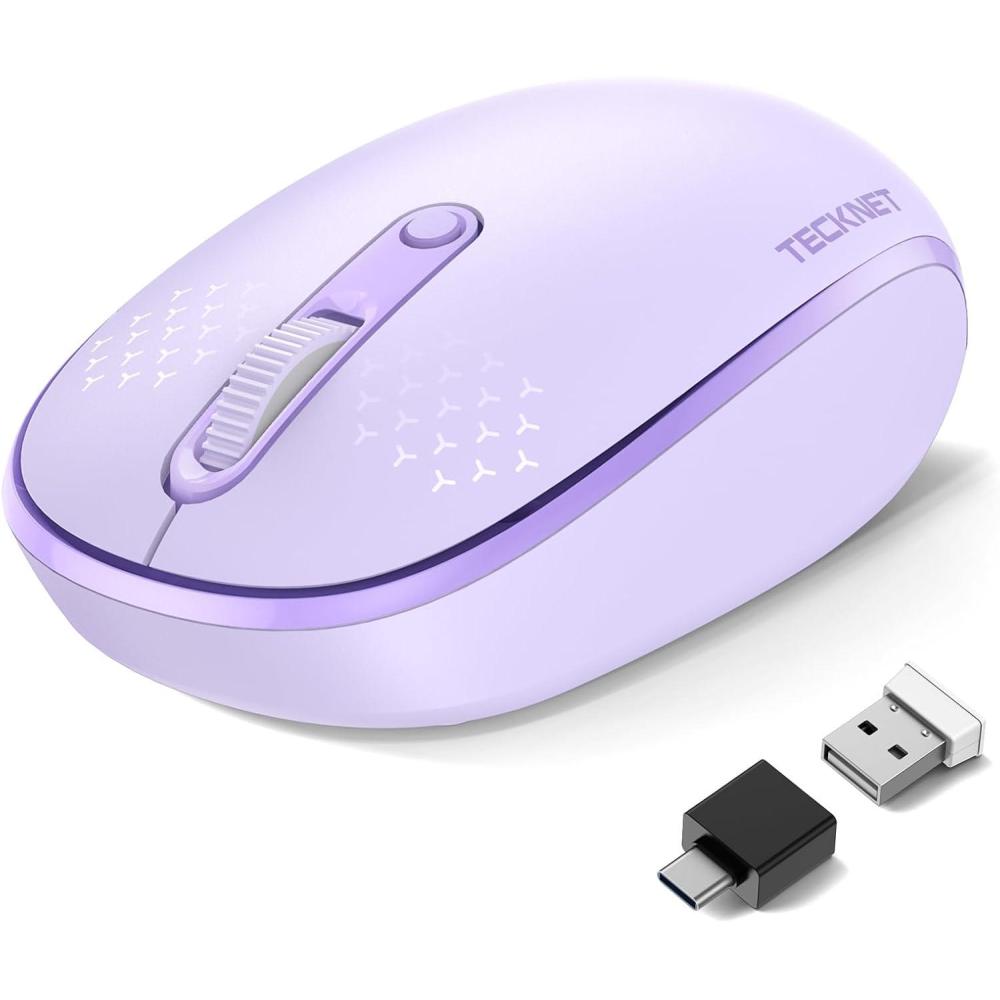 imageTECKNET Bluetooth Wireless Mouse BT5030 ampamp 24G Supports OneClick Switching Between Multiple DevicesSilent Click Compact and Portable Mice Compatible with PCMacWindowsmacOSPurple