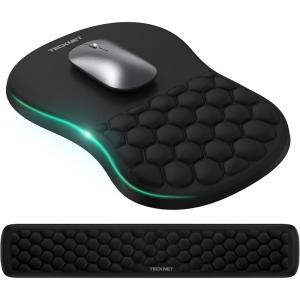 imageTECKNET Ergonomic Mouse Pad with Wrist RestKeyboard Pad and Mousepad with Wrist SupportMassage Design Effectively Relieves Carpal Tunnel Syndrome Suitable for Computers and LaptopsBlack2 in 1