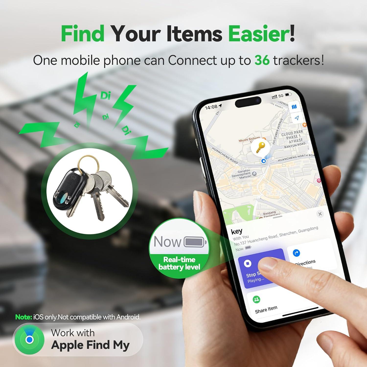 imageTECKNET 3in1 Air Tracker Tag 4Pack iOS Only Rechargeable Smart Bluetooth Tracker 100dB Alarm ampamp Hidden Camera Detection Compatible with Apple Find My Item Finder for Keys Luggage Wallet Pet