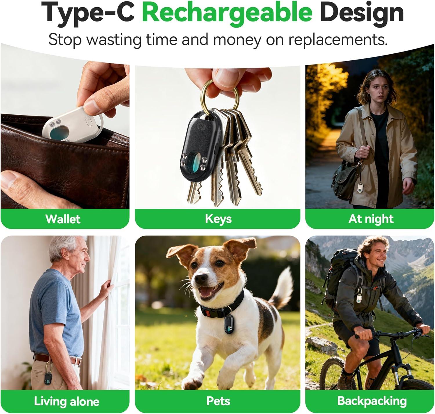 imageTECKNET 3in1 Air Tracker Tag 4Pack iOS Only Rechargeable Smart Bluetooth Tracker 100dB Alarm ampamp Hidden Camera Detection Compatible with Apple Find My Item Finder for Keys Luggage Wallet Pet