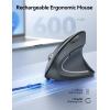 image:imageTECKNET Ergonomic Mouse Wireless Rechargeable Mouse Silent for Carpal Tunnel Right Hand 24GHz USB Vertical Mouse Wireless for Laptop 5 Adjustable 4800 DPI Computer MacBook DesktopLight Gray