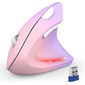 image:imageTECKNET Ergonomic Mouse Wireless Bluetooth Vertical Mouse 4800 DPI Optical Tracking 6 Adjustable DPI Quiet Clicks 24GHz with USB A Receiver 12 Months Battery 6 Buttons Wide CompatibilityPinkPurple