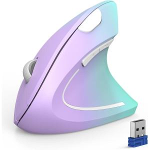 image:imageTECKNET Ergonomic Mouse Wireless Bluetooth Vertical Mouse 4800 DPI Optical Tracking 6 Adjustable DPI Quiet Clicks 24GHz with USB A Receiver 12 Months Battery 6 Buttons Wide CompatibilityPurpleGreen