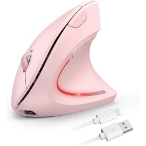 image:imageTECKNET Ergonomic Mouse Wireless Rechargeable Mouse Silent for Carpal Tunnel Right Hand 24GHz USB Vertical Mouse Wireless for Laptop 5 Adjustable 4800 DPI Computer MacBook DesktopPink