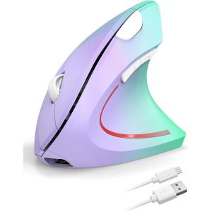 image:imageTECKNET Ergonomic Mouse Wireless Rechargeable Mouse Silent for Carpal Tunnel Right Hand 24GHz USB Vertical Mouse Wireless for Laptop 5 Adjustable 4800 DPI Computer MacBook DesktopGreen and Purple