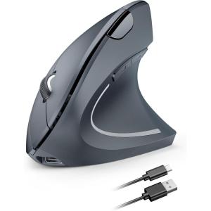 image:imageTECKNET Ergonomic Mouse Wireless Rechargeable Mouse Silent for Carpal Tunnel Right Hand 24GHz USB Vertical Mouse Wireless for Laptop 5 Adjustable 4800 DPI Computer MacBook DesktopLight Gray
