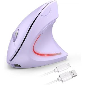 image:imageTECKNET Ergonomic Mouse Wireless Rechargeable Mouse Silent for Carpal Tunnel Right Hand 24GHz USB Vertical Mouse Wireless for Laptop 5 Adjustable 4800 DPI Computer MacBook DesktopPurple