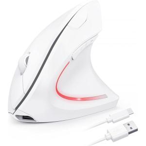 image:imageTECKNET Ergonomic Mouse Wireless Rechargeable Mouse Silent for Carpal Tunnel Right Hand 24GHz USB Vertical Mouse Wireless for Laptop 5 Adjustable 4800 DPI Computer MacBook DesktopLight White