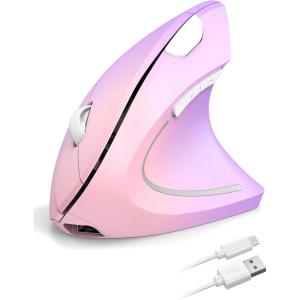 image:imageTECKNET Ergonomic Mouse Wireless Rechargeable Mouse Silent for Carpal Tunnel Right Hand 24GHz USB Vertical Mouse Wireless for Laptop 5 Adjustable 4800 DPI Computer MacBook DesktopPink and Purple