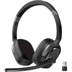 image:imageTECKNET Wireless Headset with Mic for Work V60 Bluetooth Headset with AI NoiseCancelling Microphone amp USBA Dongle 50H Playtime amp Mute OnEar Headphones for PC Laptop Phone Office amp TruckerBlack