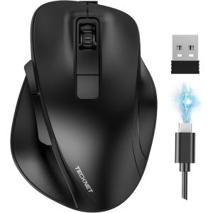 image:imageTECKNET Wireless Mouse Bluetooth Mouse BT5030 amp 24G Rechargeable 4800 DPI Silent Mice Computer Mice with USB A ReceiverErgonomic Grips Optical Cordless Mice for LaptopMacPCBlackBlack