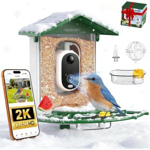 image:imageTECKNET Smart Bird Feeder with Camera 2K UHD Video AI Bird Species Identification Instant Arrival Alerts Solar Powered Waterproof Birdhouse Camera Gift for BirdLovers Family GreenGreen