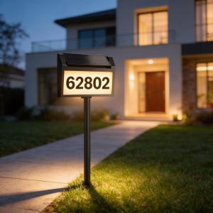 image:imageTECKNET Solar Address Sign Waterproof Solar Powered House Numbers 3Color LED Illuminated Address Plaques with Stake Wall MountedIn Ground Lighted Address Number for Outside Home Yard GardenBlack