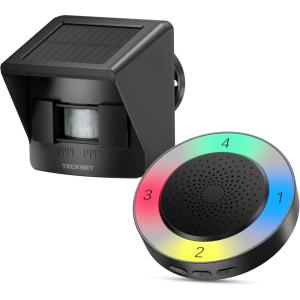 image:imageTECKNET Solar Wireless Driveway Alarm with 2600FT Long Range amp 36 Melodies amp 5 Volumes and Supports 4 Zones Weatherproof Motion Sensor Alarm to Protect Inside Outside Property 1 Receiver 2 SensorRGB Receiver and Sensor