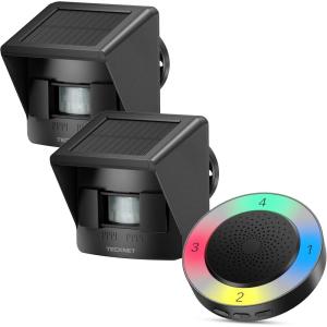 image:imageTECKNET Solar Wireless Driveway Alarm with 2600FT Long Range amp 36 Melodies amp 5 Volumes and Supports 4 Zones Weatherproof Motion Sensor Alarm to Protect Inside Outside Property 1 Receiver 2 Sensor1 Carbon Black Receiver and 2 Sensor